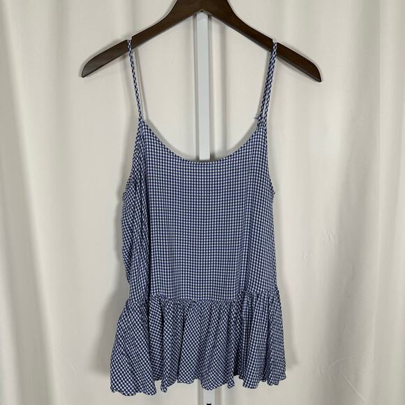 Old Navy Blue Gingham Check Adjustable Strap Ruffle Top L Classic‎ Preppy Beach - Picture 5 of 10